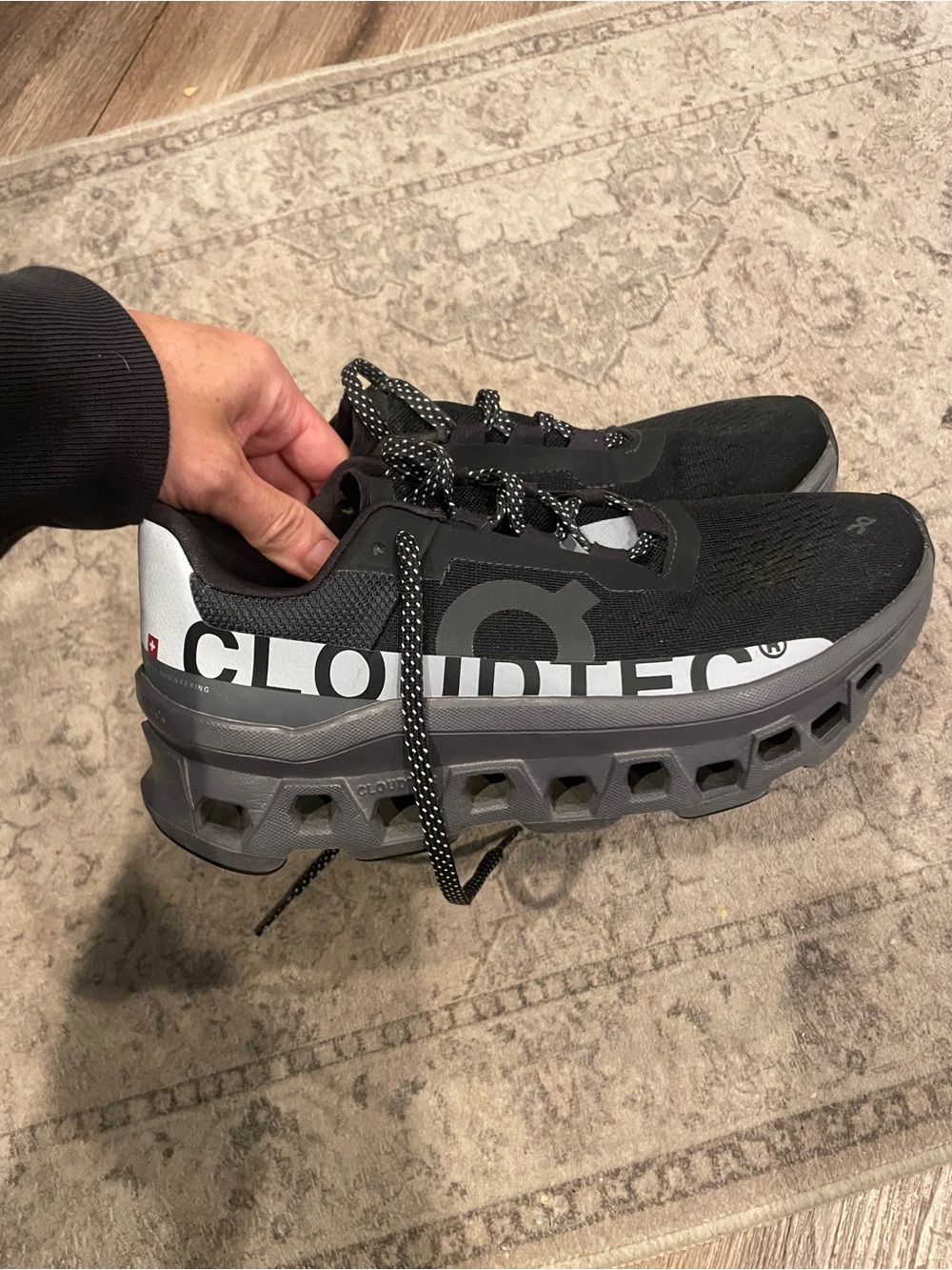 On Running Cloud monster Black and Gray Athletic Shoes